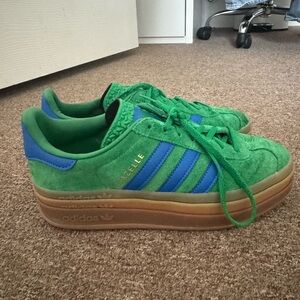 Adidas Gazelle Green and Blue Platform Sneakers